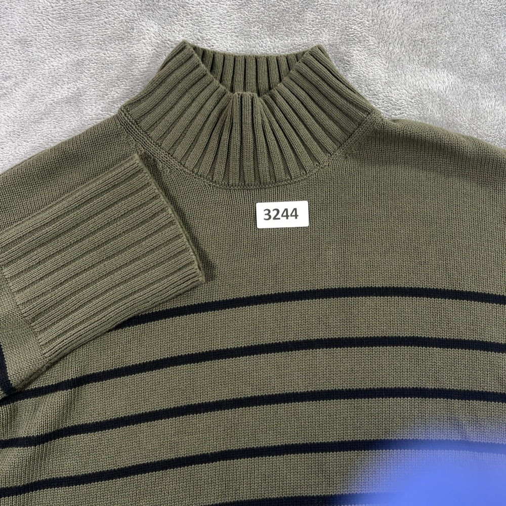 Gap 24/7 Mock Neck Sweater Women Large Green Striped Ribbed Knit‎ 521145-03